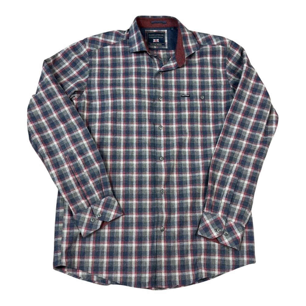 Guide‎ London Cotton Blend Plaid Casual Button Down Shirt Men's Medium